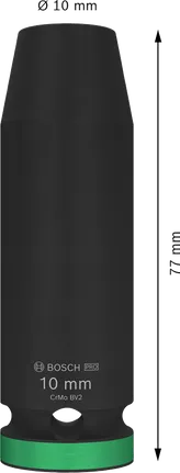 Soquete de impacto Bosch PRO de 1/2 polegada e 10 mm de profundidade.